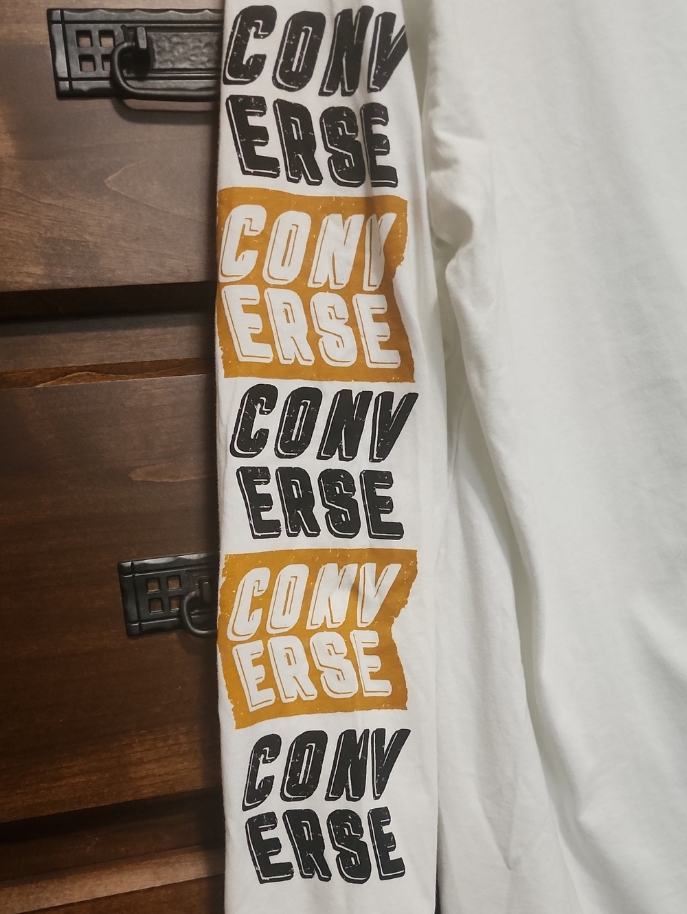 Converse White Long Sleeve Tee with Gold and Black Sleeve Graphics - Picture 7 of 8